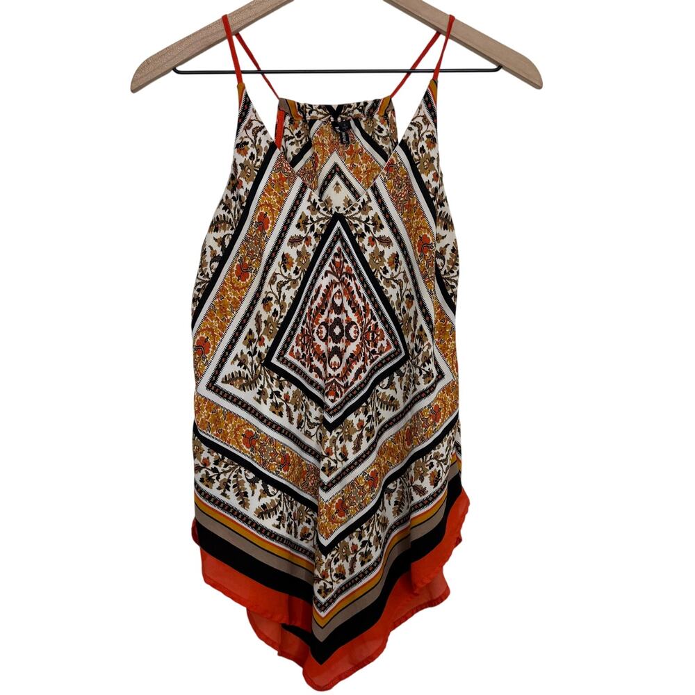 Heart Soul Orange Paisley Bandana Chiffon Tank Top Size Small